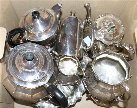2 silver cases, plated tea wares and a cake basket(-)